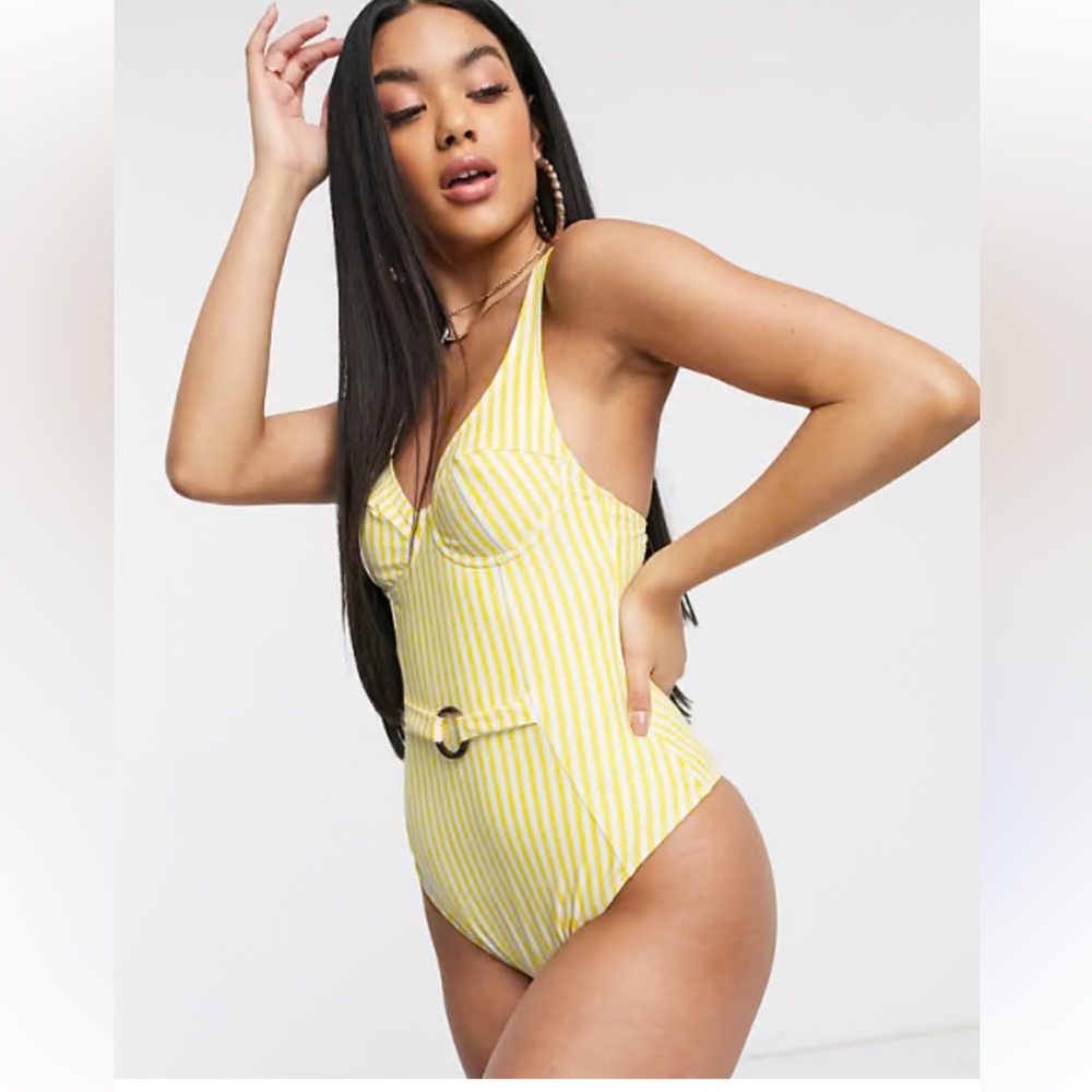 Playful Promises Yellow and White Underwire One Piece